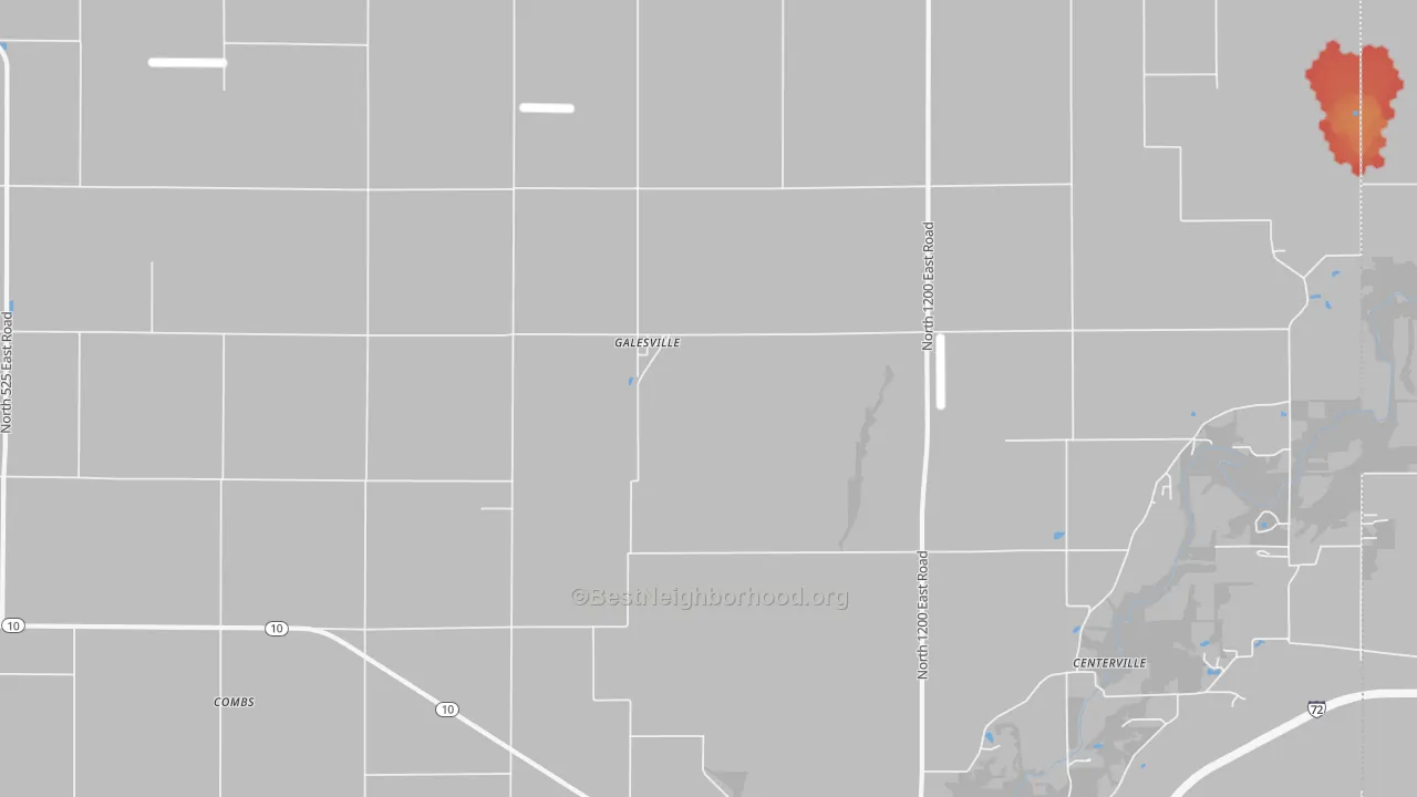 Walk Grade map of Galesville, IL, walkable areas in green and car-dependent areas in red