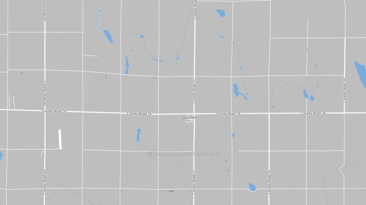 Walk Grade map of Galeton, CO, walkable areas in green and car-dependent areas in red