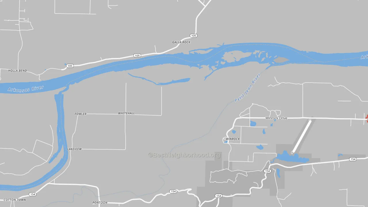 Walk Grade map of Galla Rock, AR, walkable areas in green and car-dependent areas in red