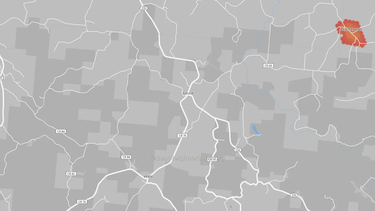 Walk Grade map of Gallia, OH, walkable areas in green and car-dependent areas in red