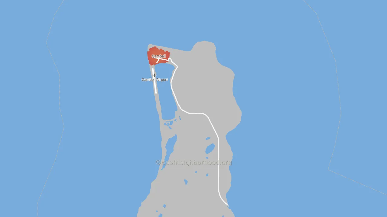 Walk Grade map of Gambell, AK, walkable areas in green and car-dependent areas in red