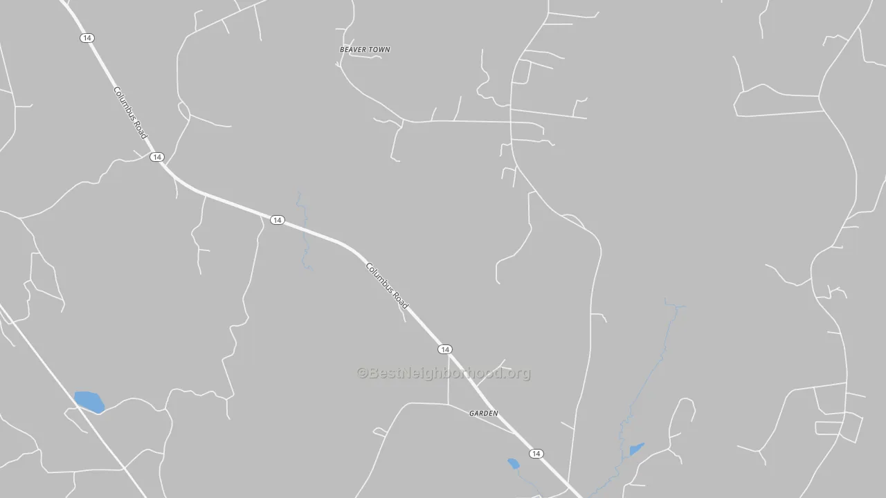 Walk Grade map of Garden, AL, walkable areas in green and car-dependent areas in red