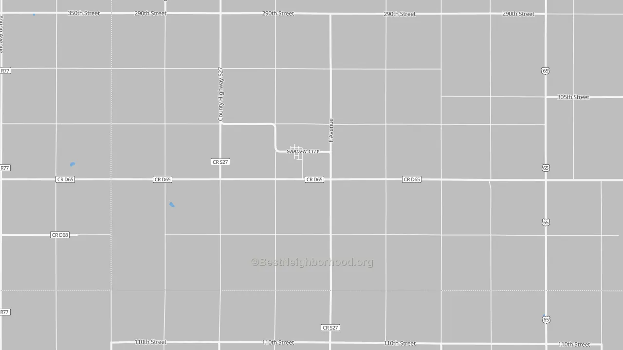 Walk Grade map of Garden City, IA, walkable areas in green and car-dependent areas in red