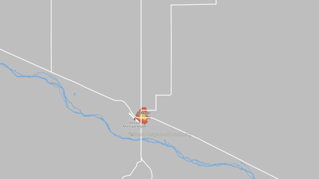Walk Grade map of Garden County, NE, walkable areas in green and car-dependent areas in red
