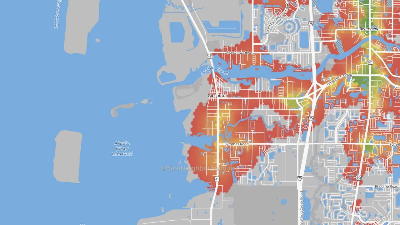 Walk Grade map of Gardenville, FL, walkable areas in green and car-dependent areas in red