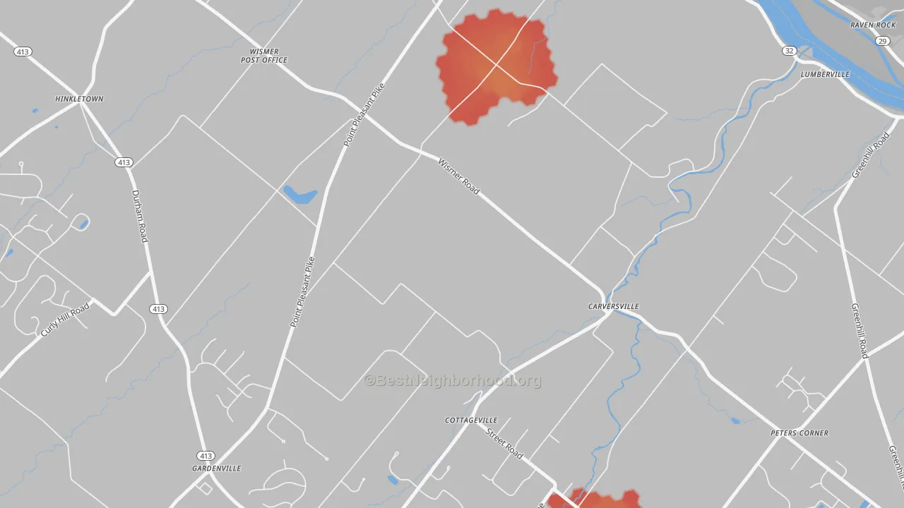 Walk Grade map of Gardenville, PA, walkable areas in green and car-dependent areas in red