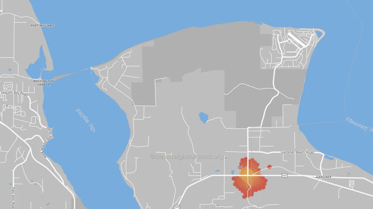 Walk Grade map of Gardiner, WA, walkable areas in green and car-dependent areas in red