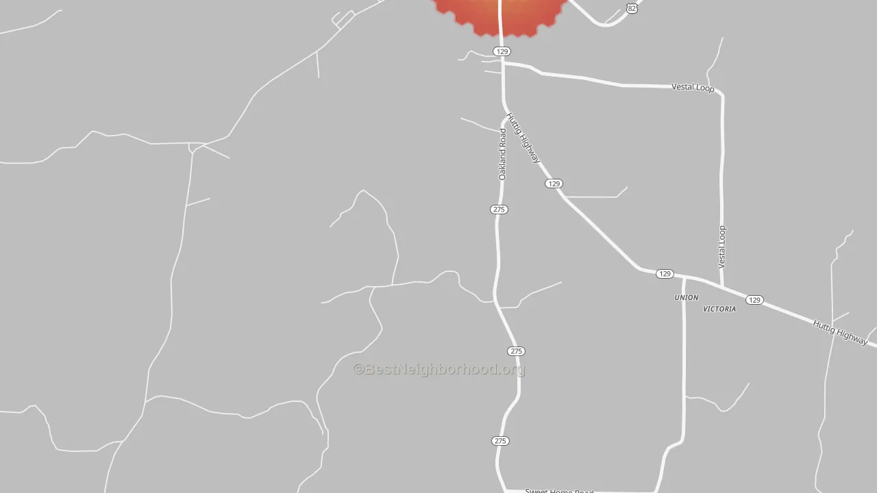 Walk Grade map of Gardner, AR, walkable areas in green and car-dependent areas in red