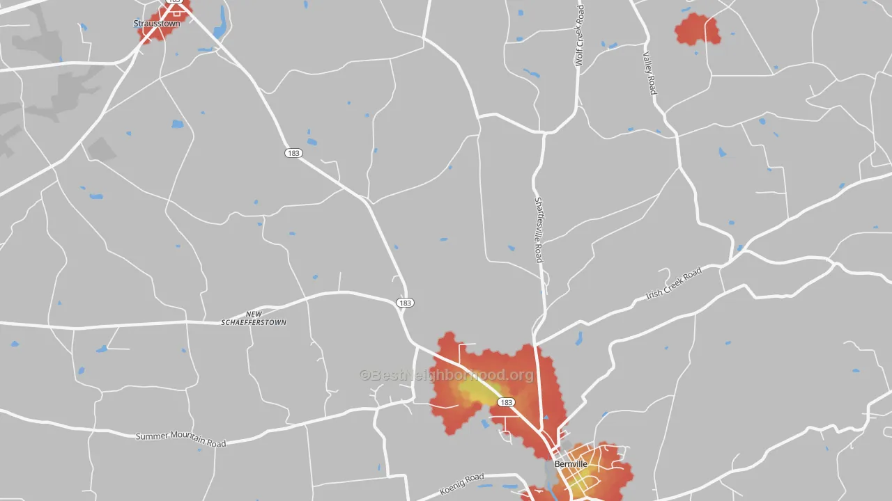 Walk Grade map of Garfield, PA, walkable areas in green and car-dependent areas in red