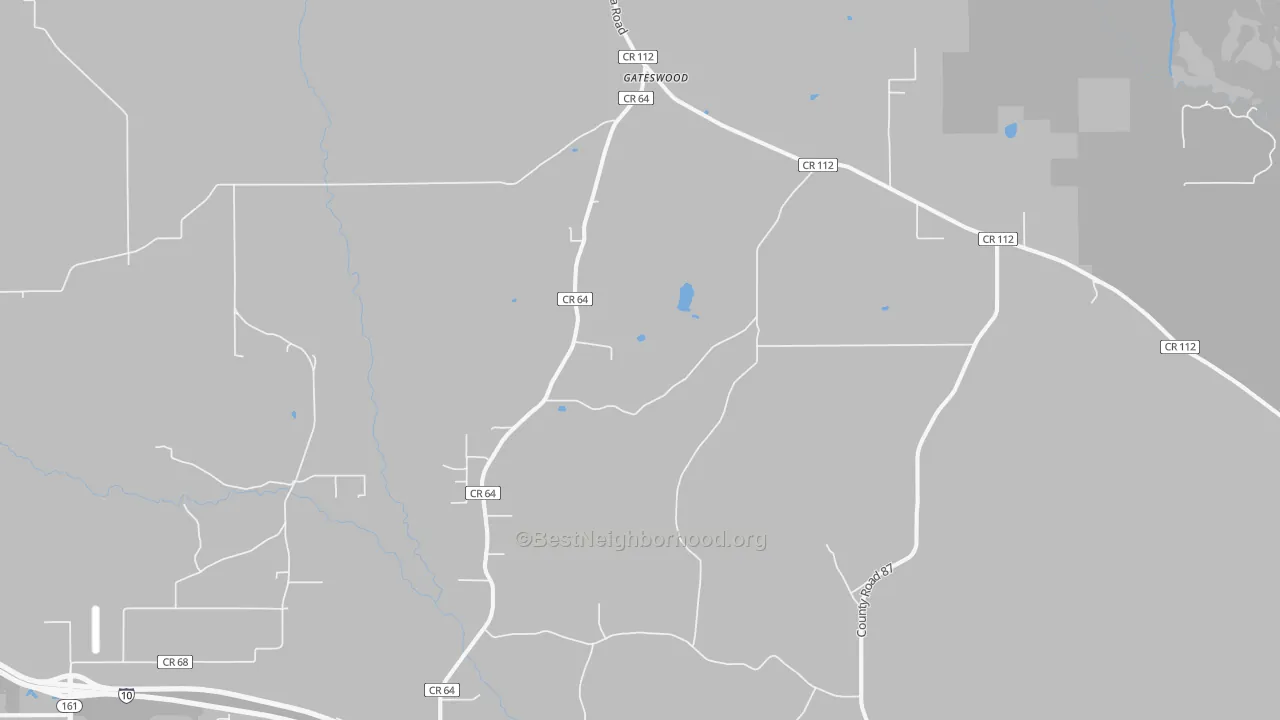 Walk Grade map of Gateswood, AL, walkable areas in green and car-dependent areas in red