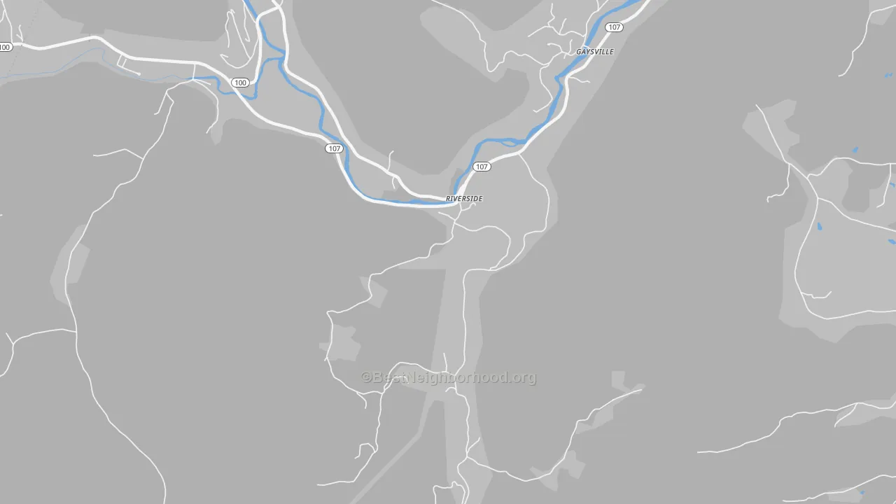 Walk Grade map of Gaysville, VT, walkable areas in green and car-dependent areas in red