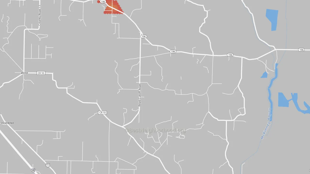 Walk Grade map of Genoa, AR, walkable areas in green and car-dependent areas in red