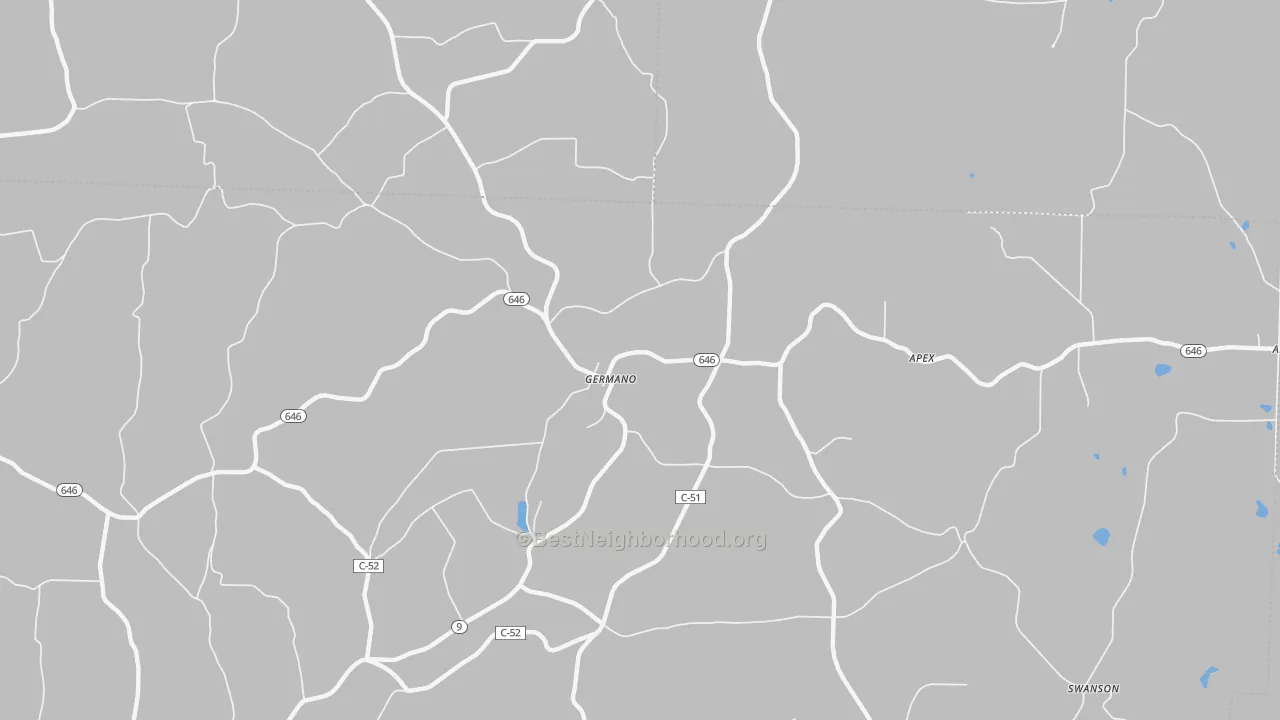 Walk Grade map of Germano, OH, walkable areas in green and car-dependent areas in red