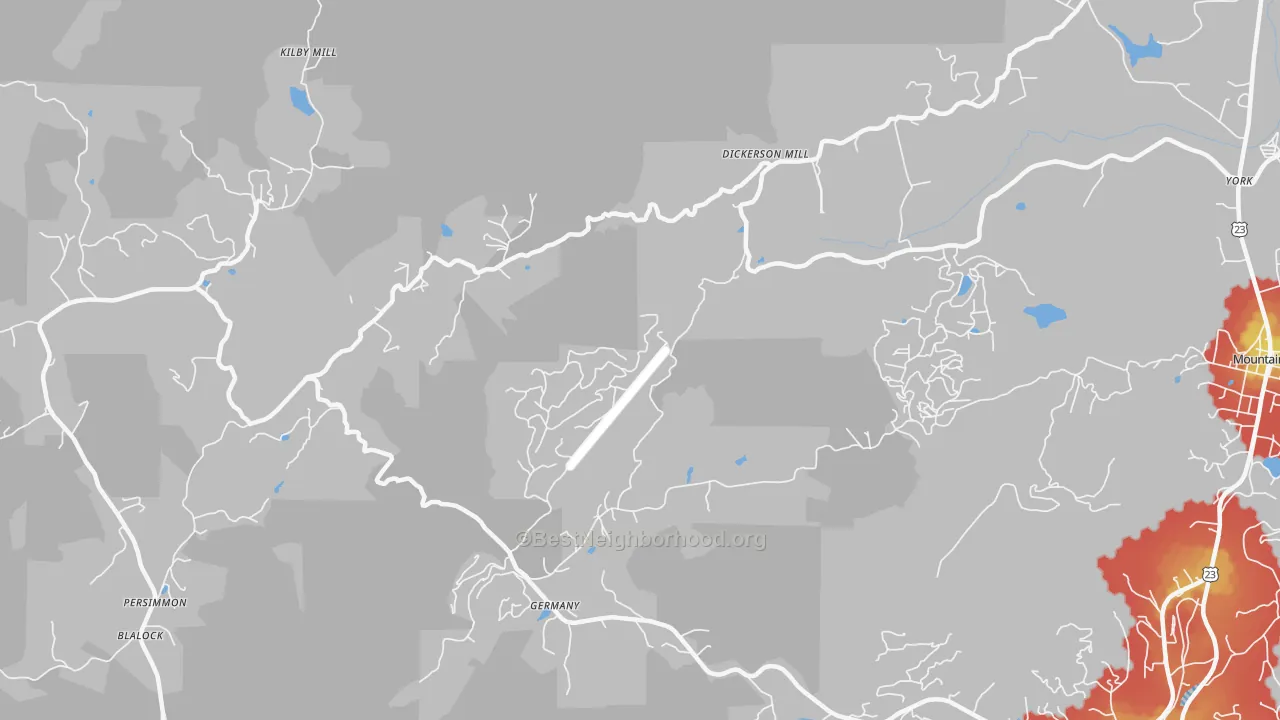 Walk Grade map of Germany, GA, walkable areas in green and car-dependent areas in red