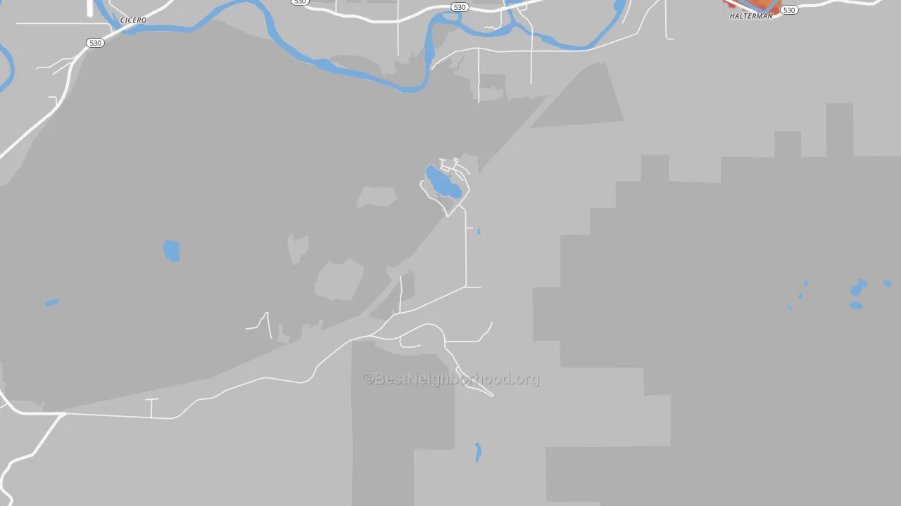 Walk Grade map of Getchell, WA, walkable areas in green and car-dependent areas in red