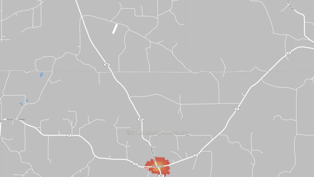 Walk Grade map of Gholson, MS, walkable areas in green and car-dependent areas in red