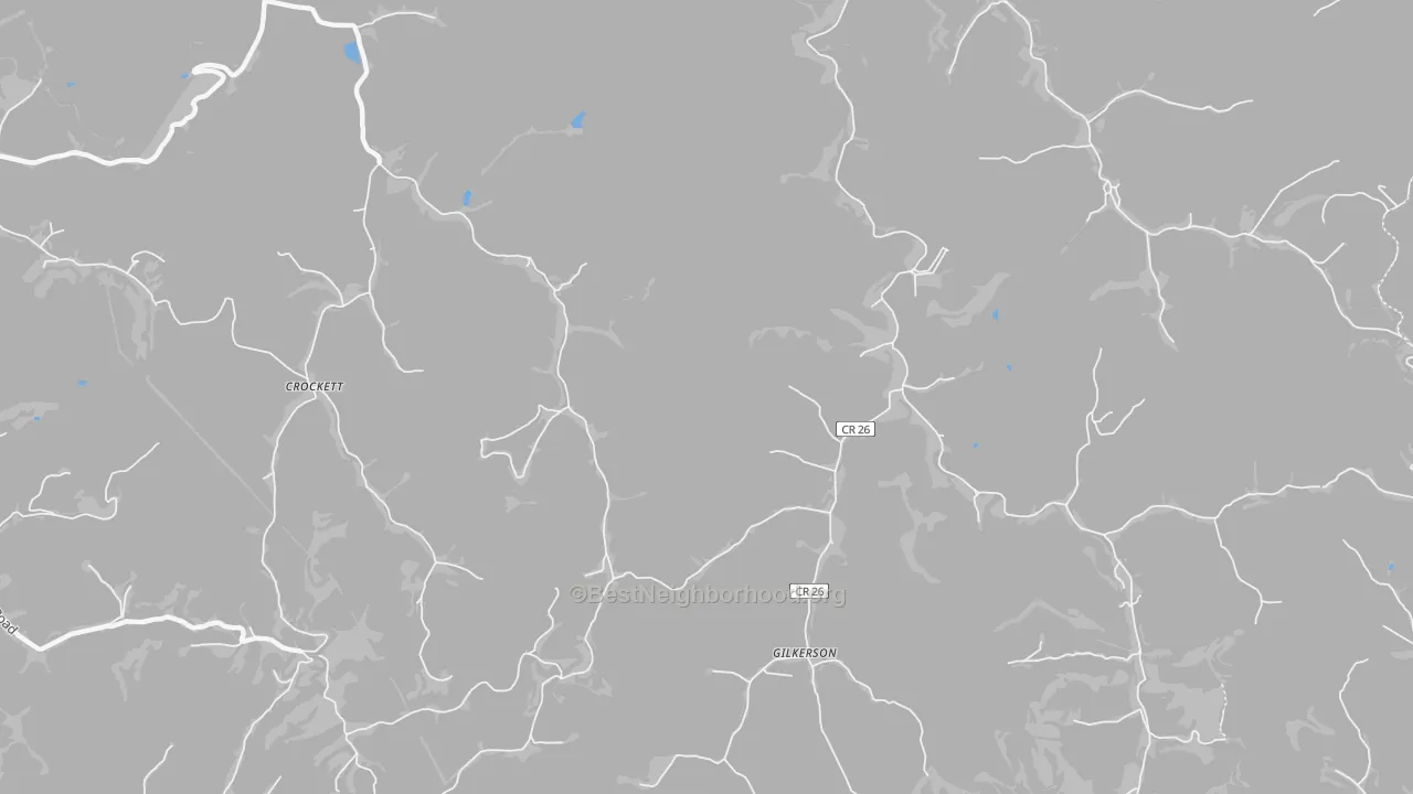 Walk Grade map of Gilkerson, WV, walkable areas in green and car-dependent areas in red