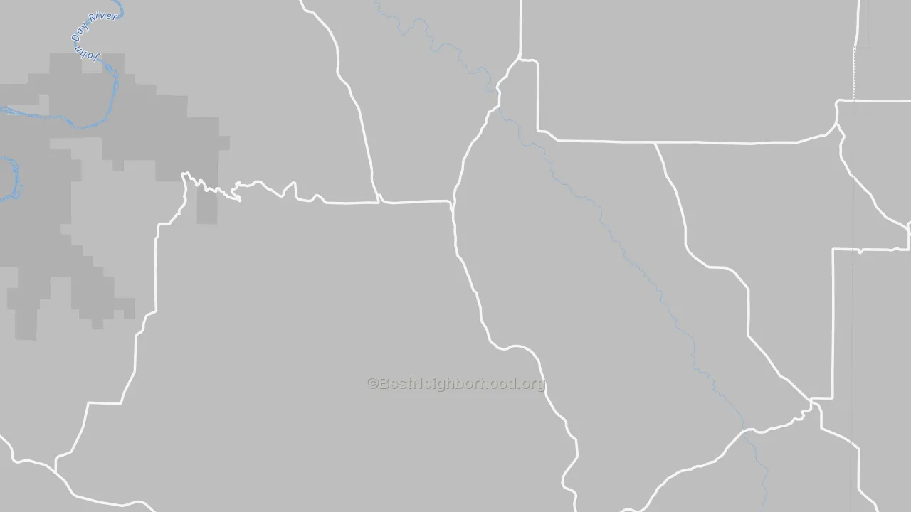 Walk Grade map of Gilliam County, OR, walkable areas in green and car-dependent areas in red