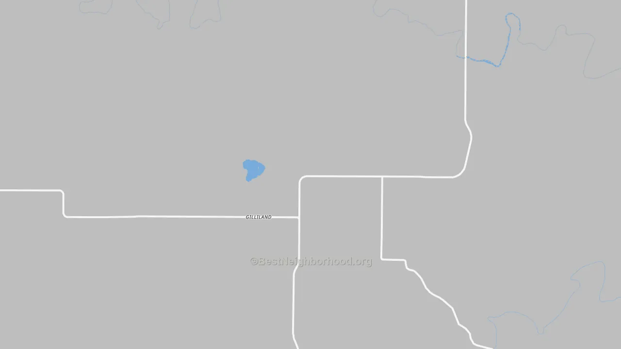 Walk Grade map of Gilliland, TX, walkable areas in green and car-dependent areas in red