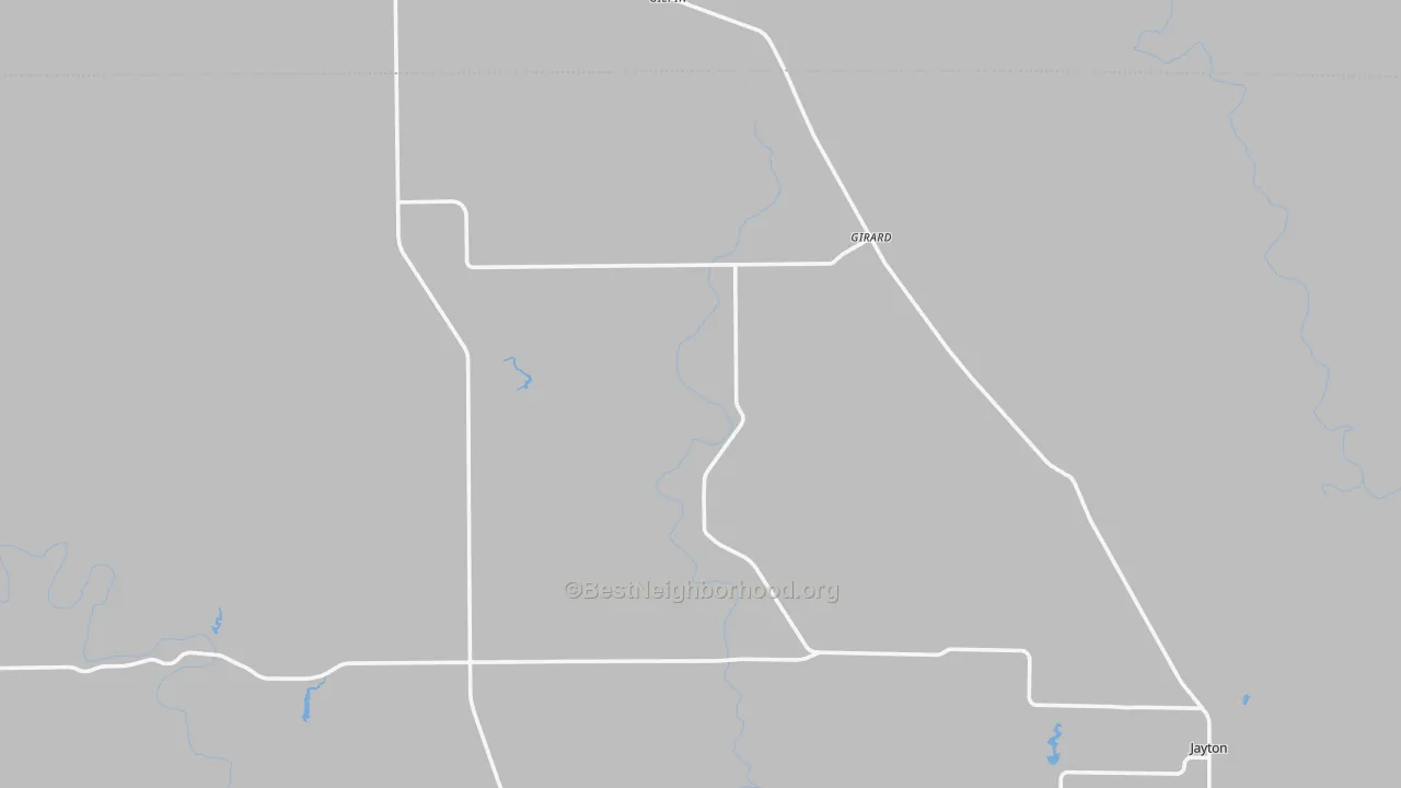 Walk Grade map of Girard, TX, walkable areas in green and car-dependent areas in red