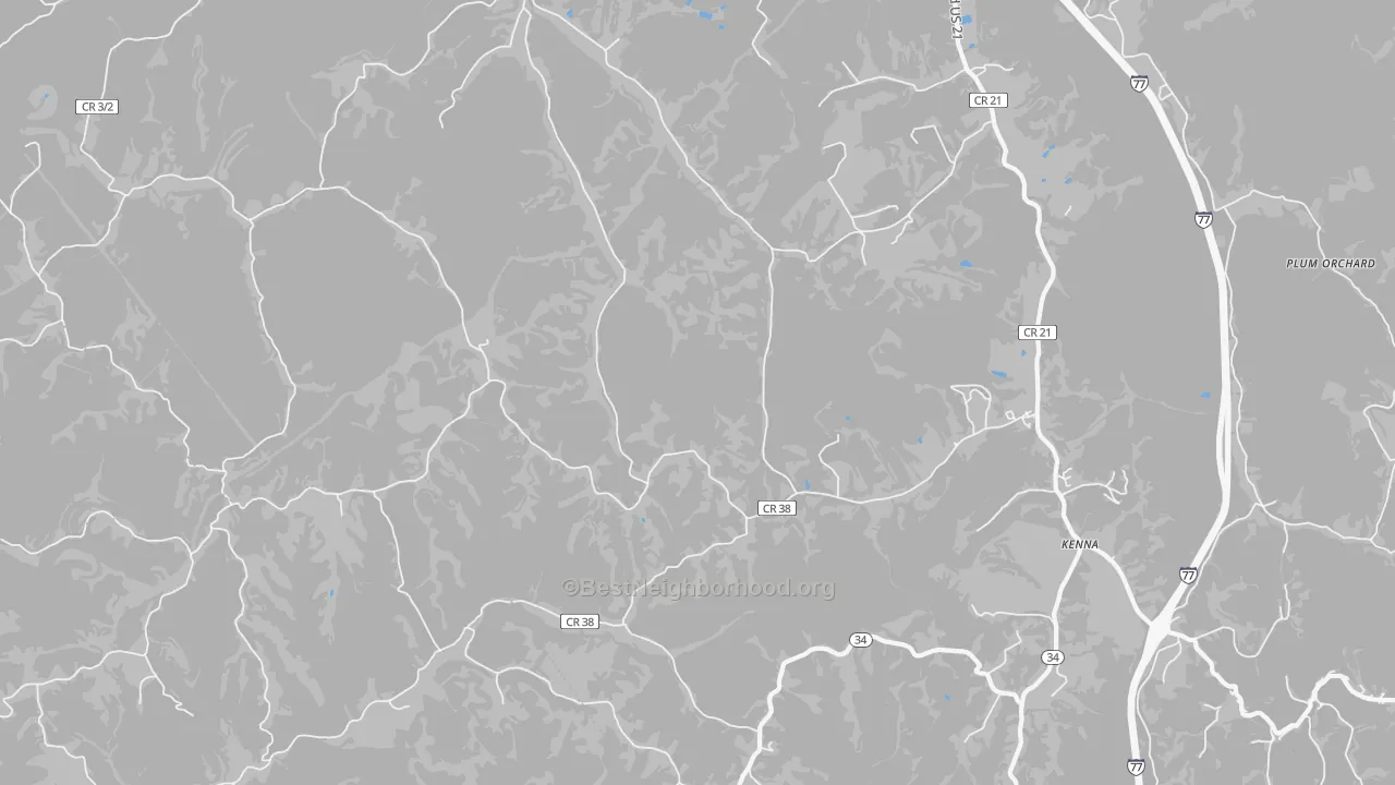 Walk Grade map of Given, WV, walkable areas in green and car-dependent areas in red