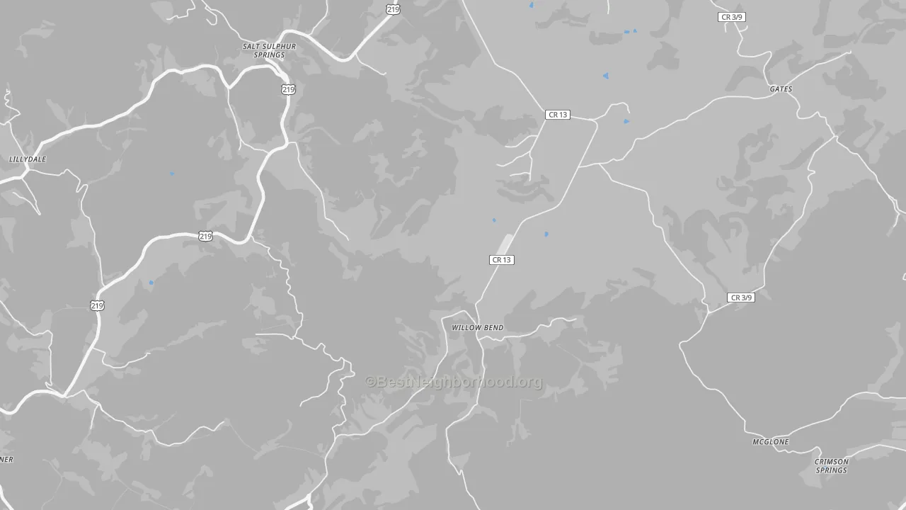 Walk Grade map of Glace, WV, walkable areas in green and car-dependent areas in red