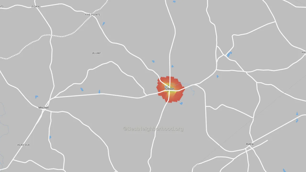 Walk Grade map of Glascock County, GA, walkable areas in green and car-dependent areas in red