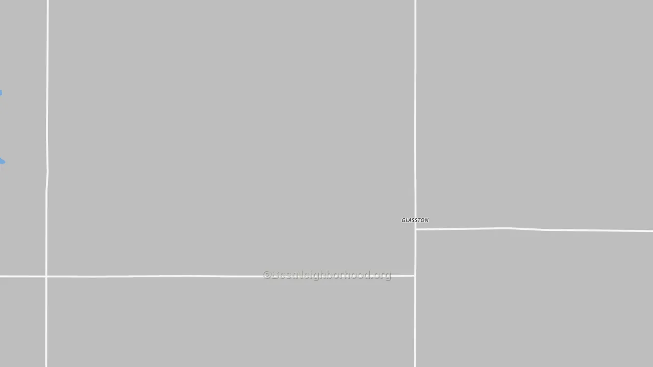 Walk Grade map of Glasston, ND, walkable areas in green and car-dependent areas in red