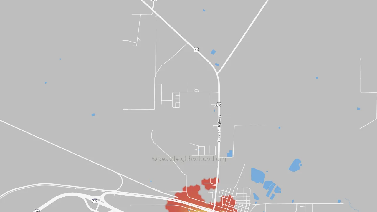 Walk Grade map of Glen Acres, NM, walkable areas in green and car-dependent areas in red