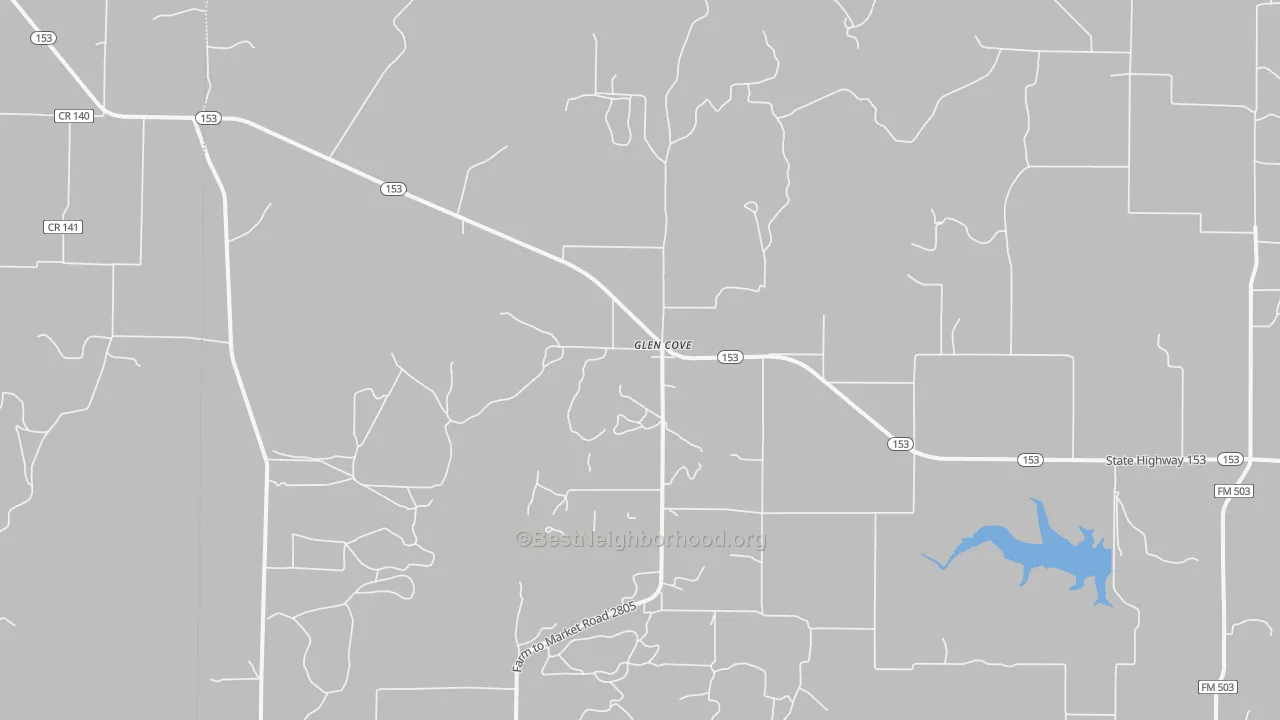 Walk Grade map of Glen Cove, TX, walkable areas in green and car-dependent areas in red