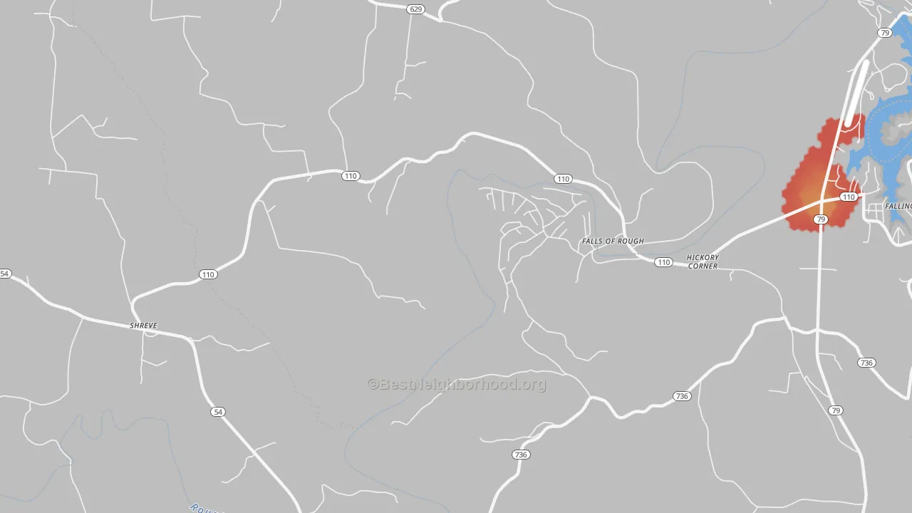 Walk Grade map of Glen Dean, KY, walkable areas in green and car-dependent areas in red