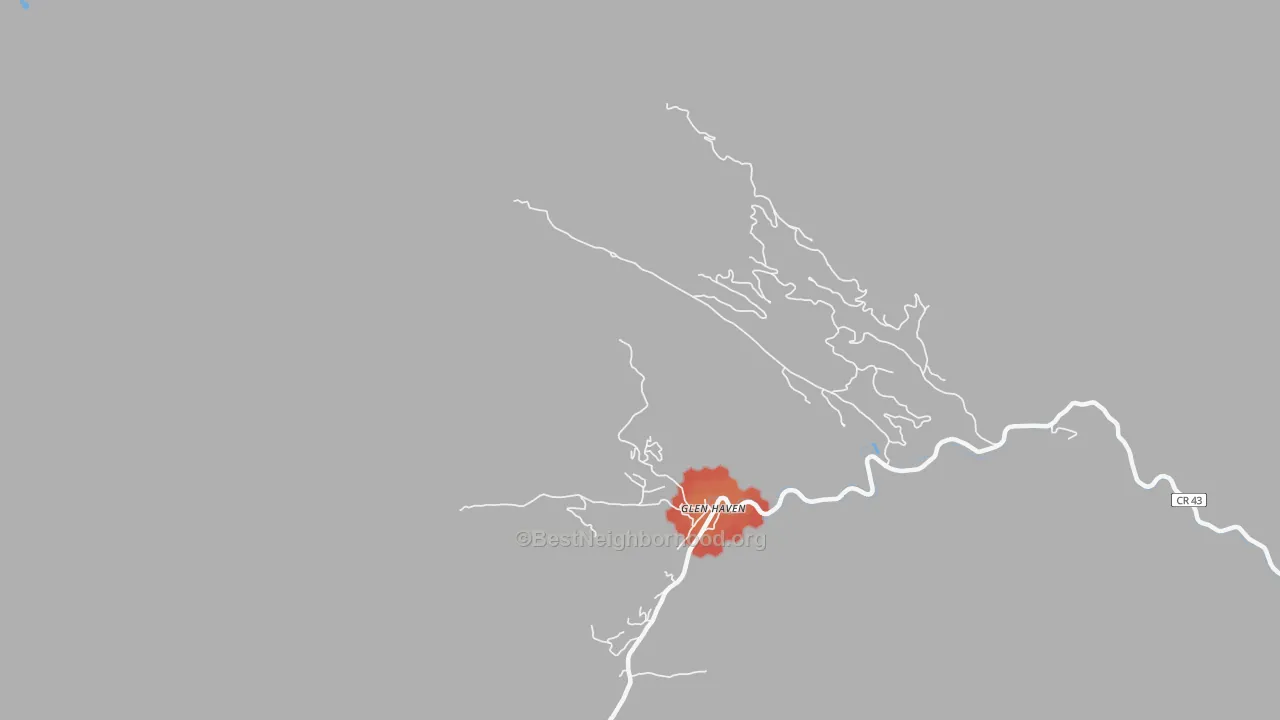 Walk Grade map of Glen Haven, CO, walkable areas in green and car-dependent areas in red