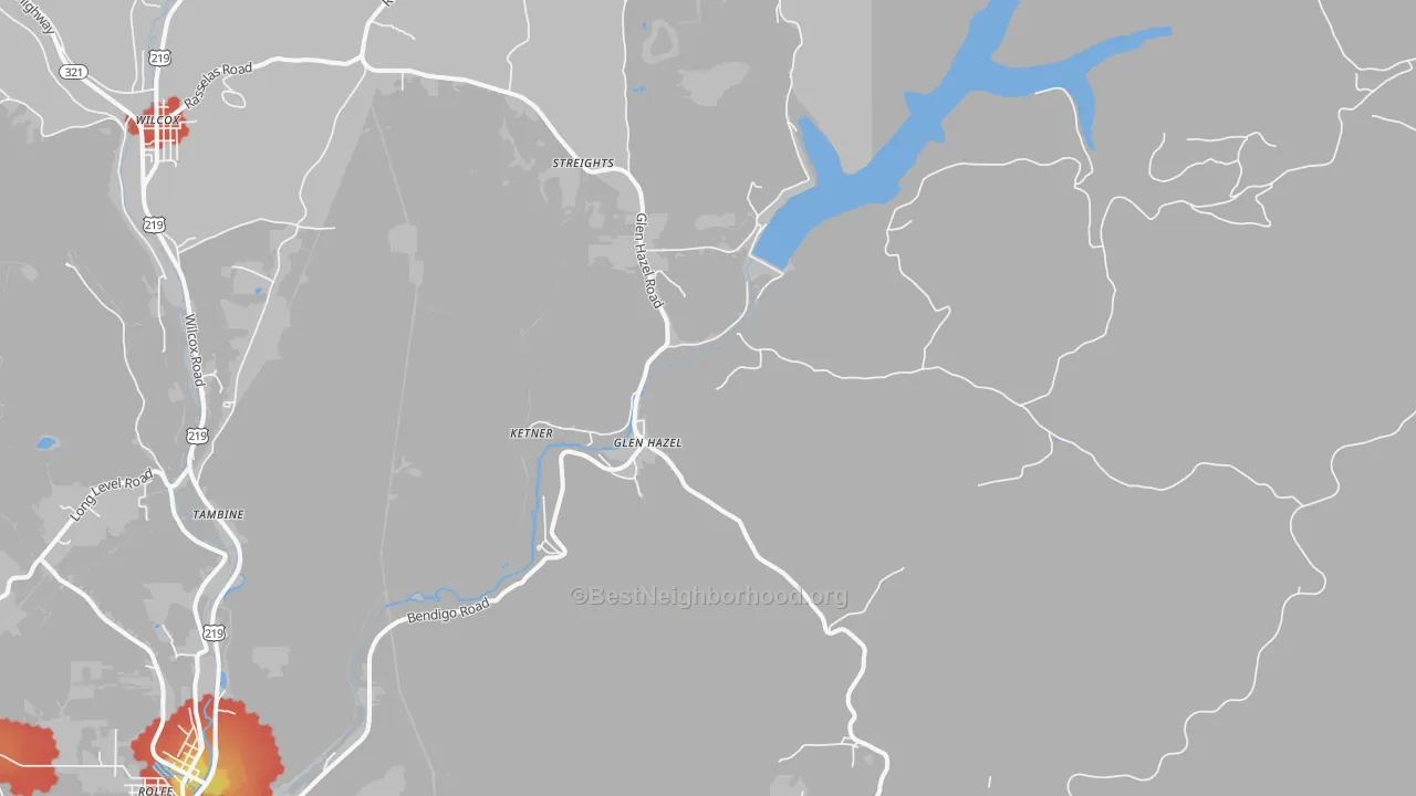 Walk Grade map of Glen Hazel, PA, walkable areas in green and car-dependent areas in red
