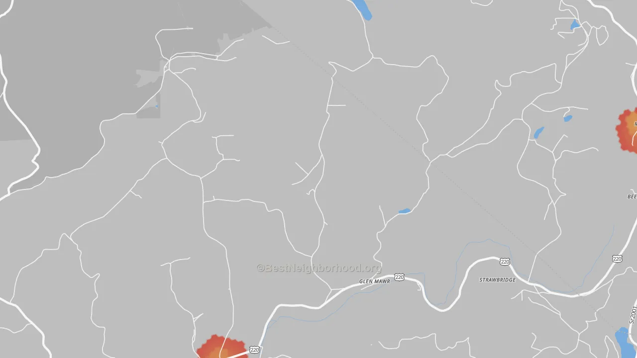 Walk Grade map of Glen Mawr, PA, walkable areas in green and car-dependent areas in red