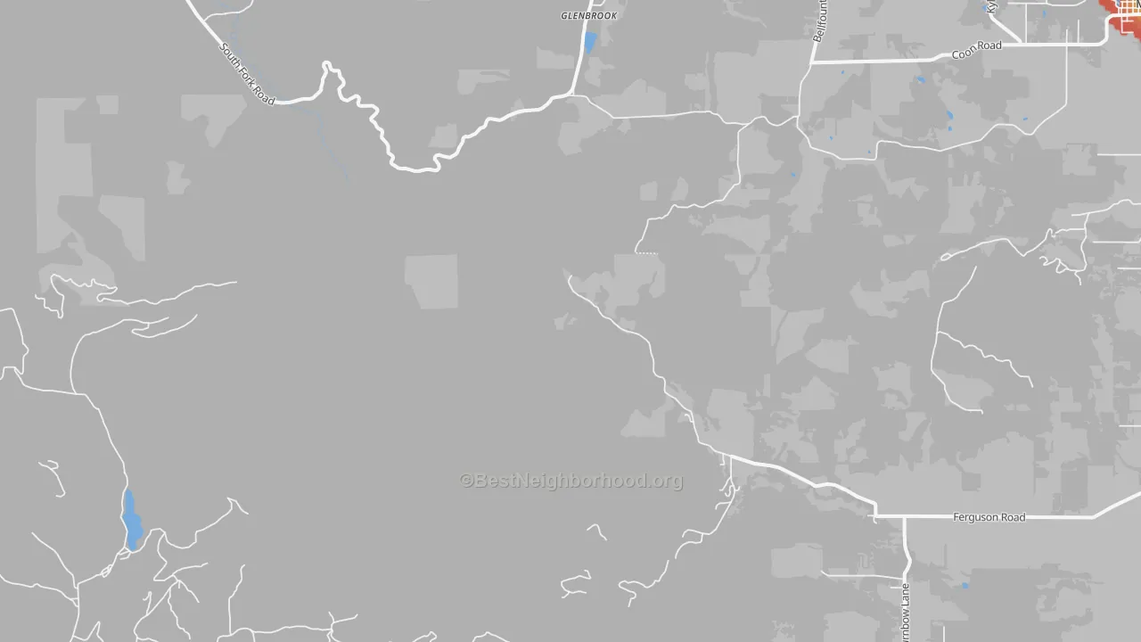 Walk Grade map of Glenbrook, OR, walkable areas in green and car-dependent areas in red