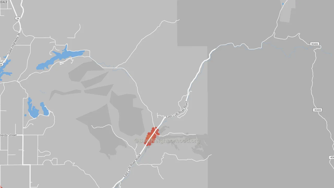 Walk Grade map of Glendale, ID, walkable areas in green and car-dependent areas in red
