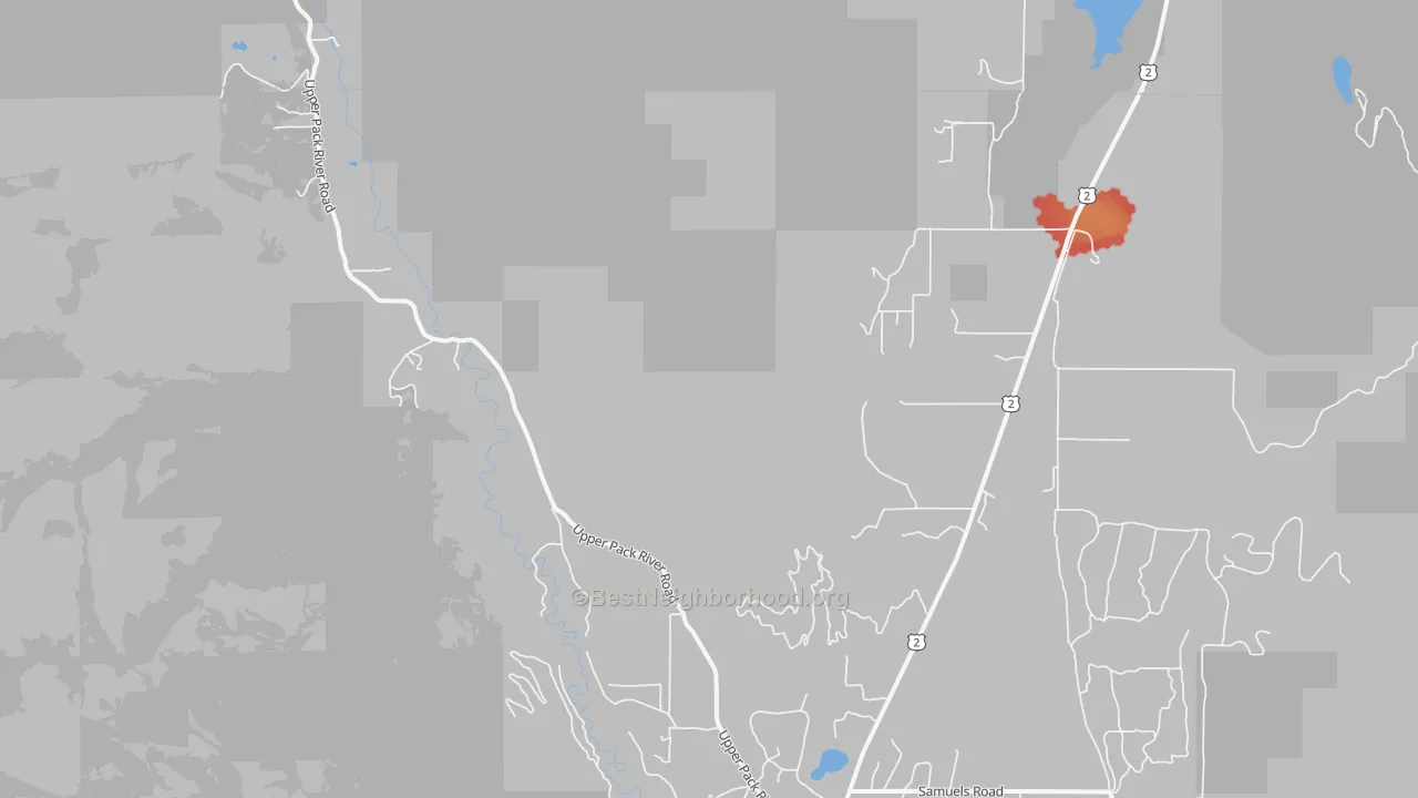 Walk Grade map of Glengary, ID, walkable areas in green and car-dependent areas in red