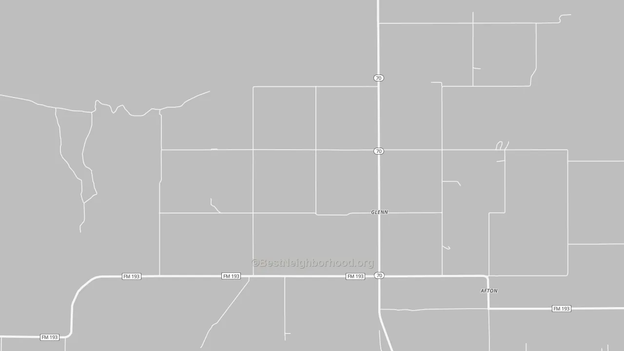 Walk Grade map of Glenn, TX, walkable areas in green and car-dependent areas in red