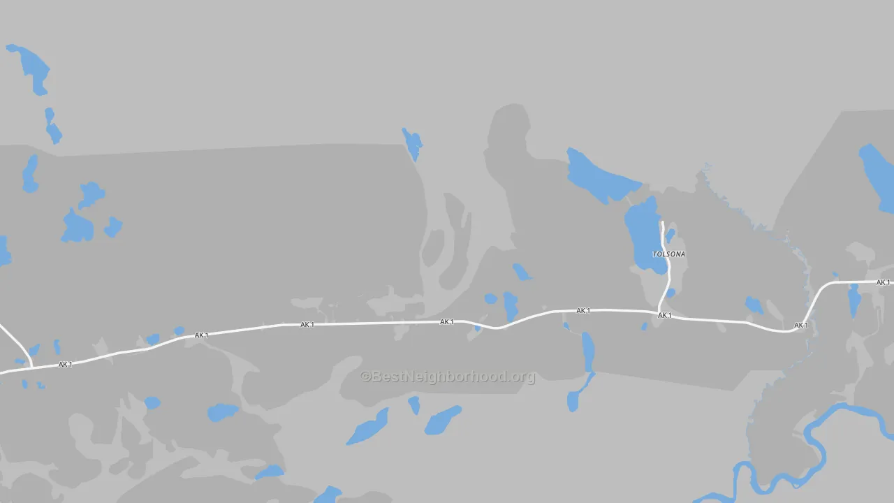 Walk Grade map of Glennallen, AK, walkable areas in green and car-dependent areas in red