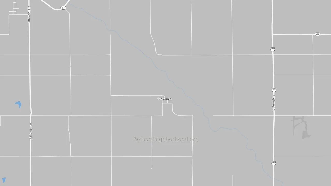 Walk Grade map of Glenrock, NE, walkable areas in green and car-dependent areas in red