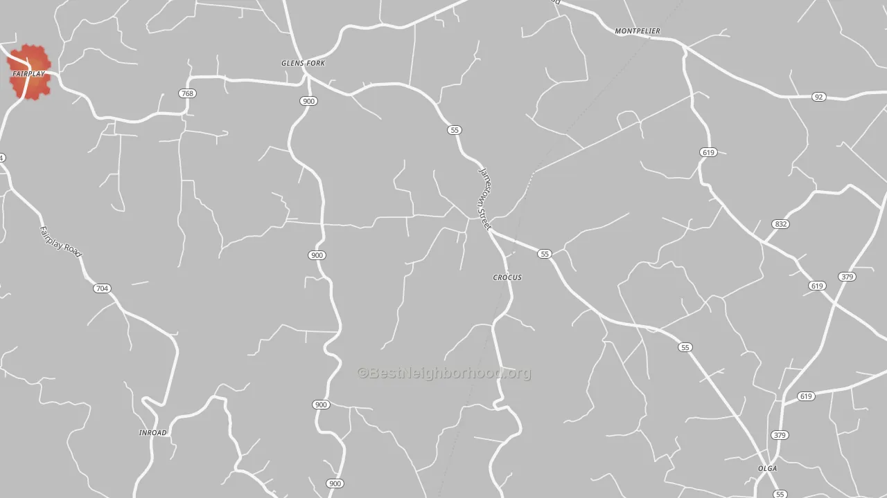 Walk Grade map of Glens Fork, KY, walkable areas in green and car-dependent areas in red