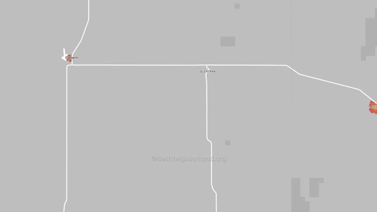 Walk Grade map of Glentana, MT, walkable areas in green and car-dependent areas in red