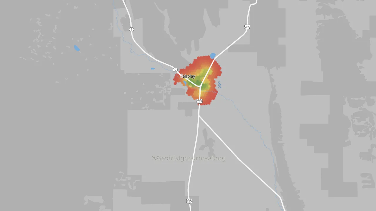 Walk Grade map of Glentivar, CO, walkable areas in green and car-dependent areas in red