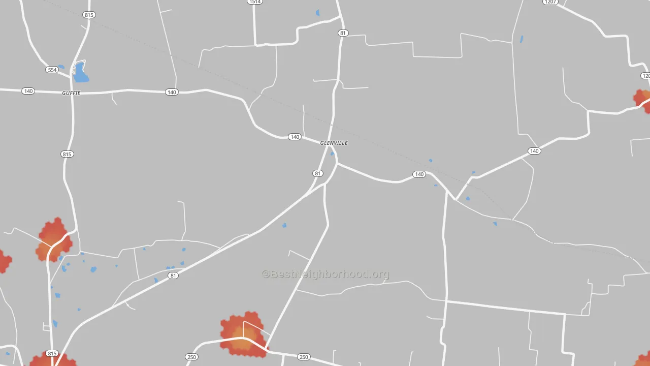 Walk Grade map of Glenville, KY, walkable areas in green and car-dependent areas in red