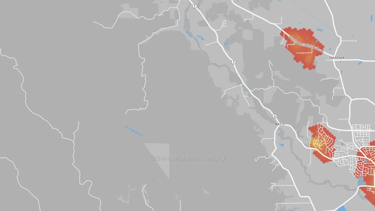 Walk Grade map of Glenwood, OR, walkable areas in green and car-dependent areas in red