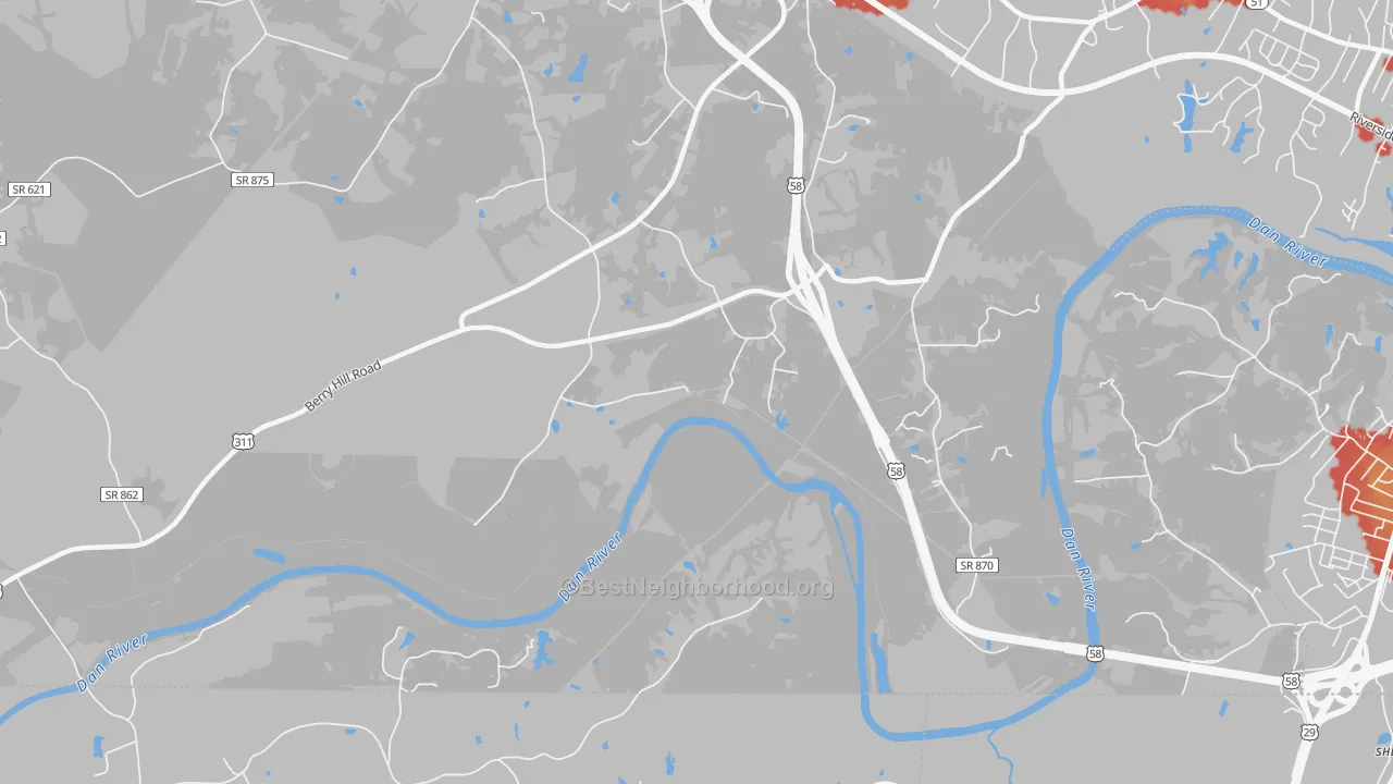 Walk Grade map of Glenwood, VA, walkable areas in green and car-dependent areas in red