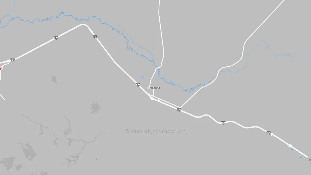 Walk Grade map of Golconda, NV, walkable areas in green and car-dependent areas in red
