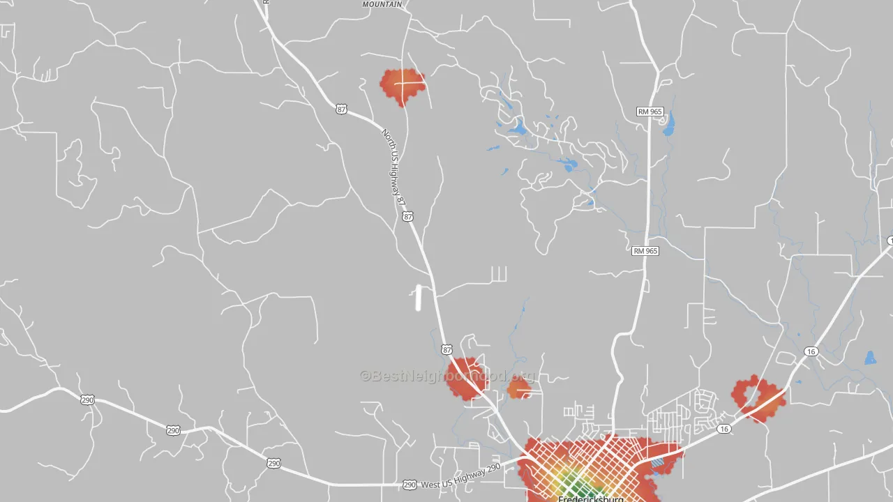 Walk Grade map of Gold, TX, walkable areas in green and car-dependent areas in red