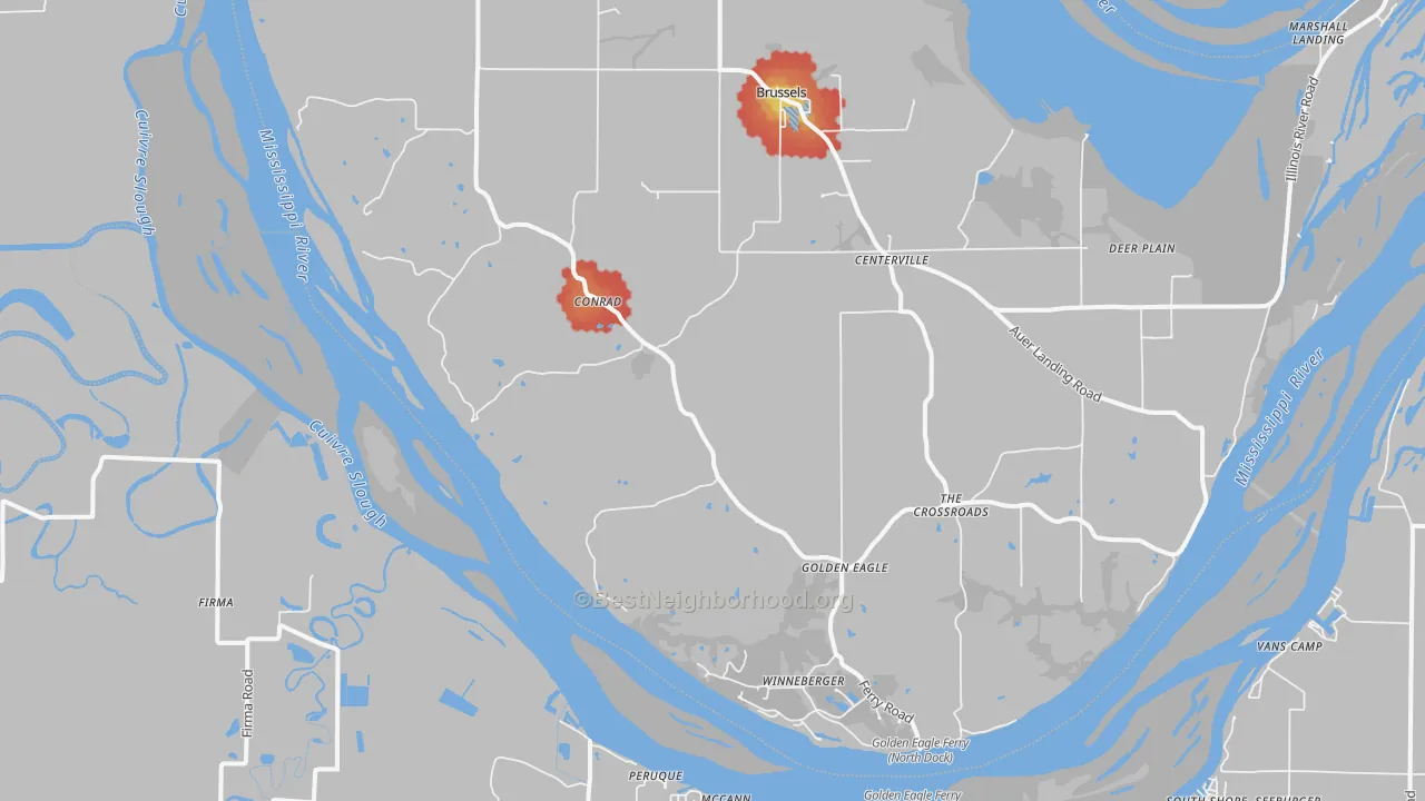 Walk Grade map of Golden Eagle, IL, walkable areas in green and car-dependent areas in red