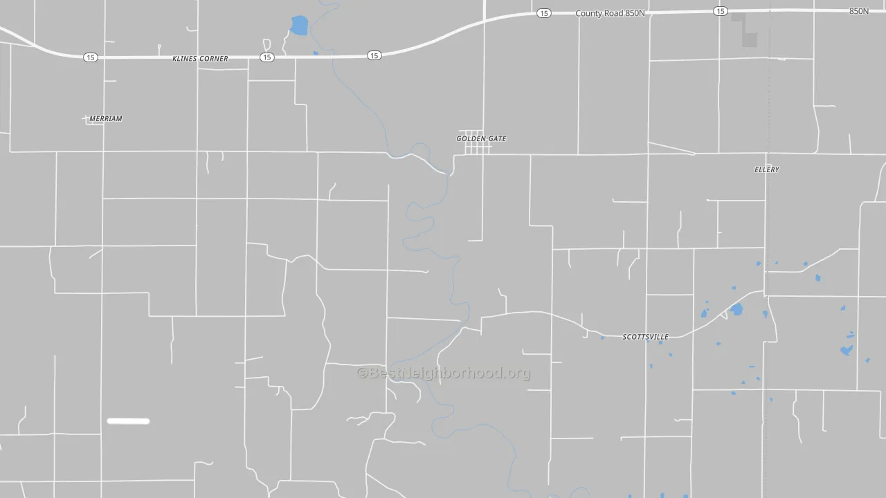 Walk Grade map of Golden Gate, IL, walkable areas in green and car-dependent areas in red